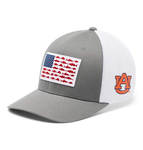 Columbia Unisex Collegiate PFG Mesh Fish Flag Ball Cap, AUB - Titanium, S/M