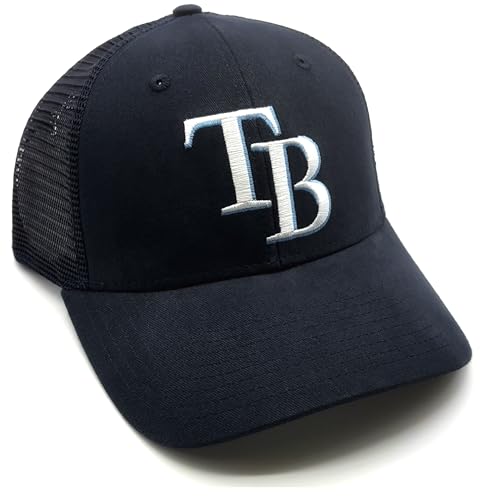 Officially Licensed Tampa Bay Baseball Navy Mesh Trucker MVP Hat Classic Primary Home Team Logo Adjustable Blue Structured Embroidered Snapback Sports Cap