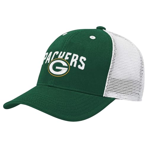 NFL Kids Youth 8-20 Official Primary Logo Wordmark Pre-Curved Mesh Trucker Snapback Hat Cap - One Size (US, Alpha, One Size, Green Bay Packers - Green, Green Bay Packers)