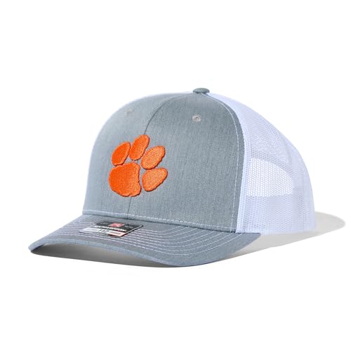 USCAPE Clemson Tigers NCAA Licensed Richardson 112 Trucker Snapback Hat for Men - Stylish Mesh Back, Casual Caps, Comfortable Fit, Heather Grey/White