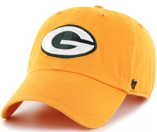 47 NFL Unisex Adult Alternate Clean Up Primary Logo Adjustable Hat Cap One Size (US, Alpha, One Size, Green Bay Packers - Yellow, Green Bay Packers)
