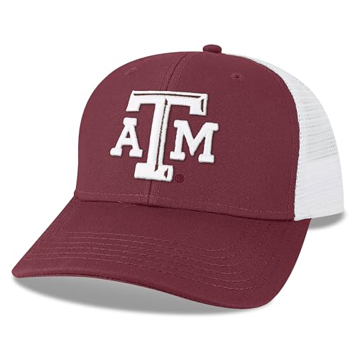 Legacy NCAA Officially Licensed Baseball Hat, Texas A&M Aggies, Lightweight Cap for Men & Women, Mid-Pro Snapback Adjustable (MPS), Maroon/White Trucker, One Size Fits Most, Snapback Closure