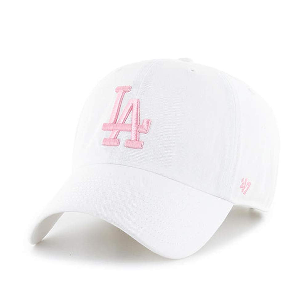 47 Brand Los Angeles LA Dodgers Clean Up Adjustable Hat - White/Pink, Unisex, Adult - MLB Baseball Cap