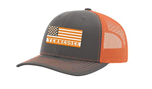 Tennessee Football Team Colors American Flag Embroidered Football Team Flag Mesh Back Trucker Hat, Charcoal/Orange