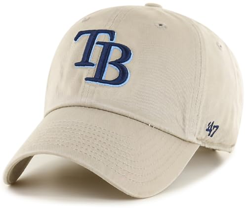 47 Brand MLB Khaki Primary Logo Clean Up Adjustable Strap Baseball Dad Hat Cap, Adult One Size Fits All - Tampa Bay Rays - Khaki