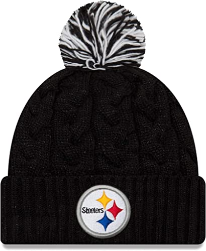 New Era Women's NFL Official Cozy Cable Knit Cuff Pom Beanie Hat (as1, Alpha, one_Size, Pittsburgh Steelers Black)