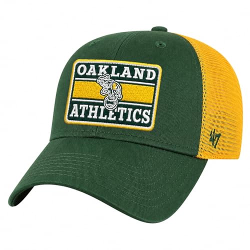 47 Brand MLB Kids Youth Wordmark Team Logo MVP Bonus Mesh Trucker Adjustable Snapback Baseball Cap One Size Fits All - Oakland Athletics - Green
