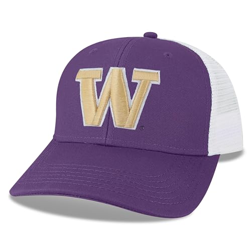 Legacy NCAA Officially Licensed Baseball Hat, Washington Huskies, Lightweight Cap for Men & Women, Mid-Pro Snapback Adjustable (MPS), Purple/White Trucker, One Size Fits Most, Snapback Closure