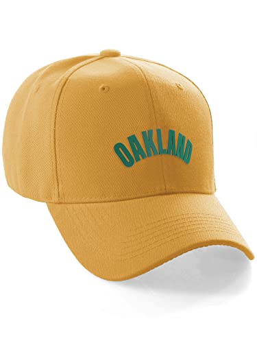 Daxton USA Cities States Baseball Hat Cap Arch Letters, Oakland Gold Green