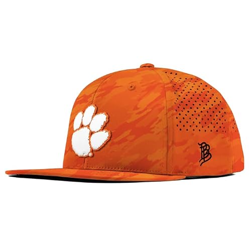 Branded Bills Officially Licensed x Clemson Tigers Blaze Orange Camo Flat Performance Clemson Tigers Paw White PVC