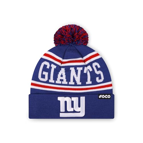 FOCO New York Giants NFL Primary Logo Stripe Pom Beanie - Royal
