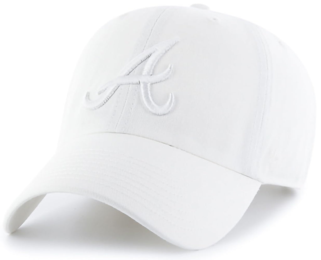 '47 MLB White/White Primary Logo Clean Up Adjustable Strap Hat Cap, Adult One Size Fits All (Atlanta Braves)