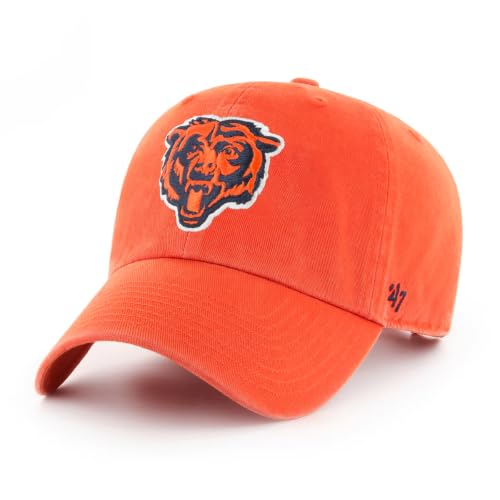 47 NFL Unisex Adult Alternate Clean Up Primary Logo Adjustable Hat Cap One Size (US, Alpha, One Size, Chicago Bears - Orange, Chicago Bears)