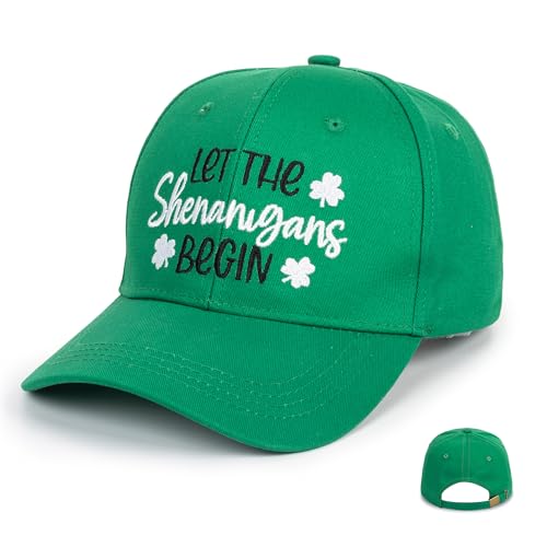 Adjustable Cotton Green Baseball Cap, St. Patrick's Day Embroidered Shamrock Baseball Hat, Irish Lucky Clover Trucker Hats for Women Men