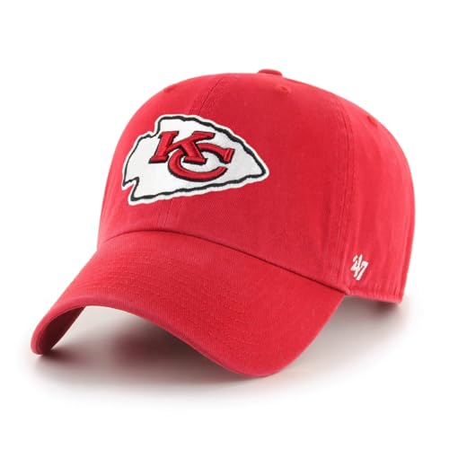 47 NFL Unisex Adult Clean Up Primary Logo Adjustable Hat Cap One Size (US, Alpha, One Size, Kansas City Chiefs - Red, Kansas City Chiefs)
