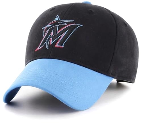 Officially Licensed Miami Baseball Two-Tone MVP Hat Classic Team Logo Black/Teal Embroidered Cap Multicolor