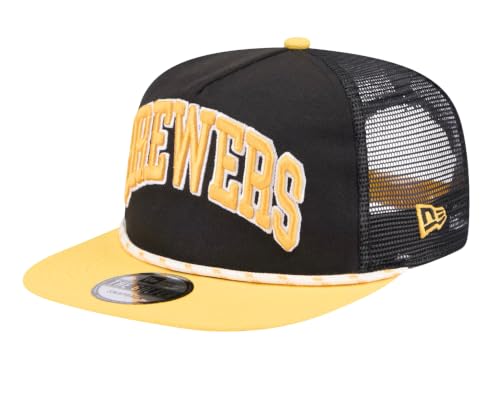 New Era MLB Throwback Meshback Golfer Hat (US, Alpha, One Size, Black/Yellow, Milwaukee Brewers)