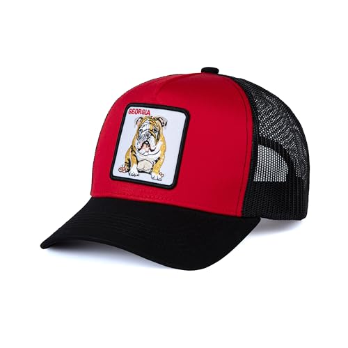 City-Flex Georgia Fan Patch Trucker Hat - Netted Snapback Baseball Cap for Men & Women (Red/Black - Bulldog)