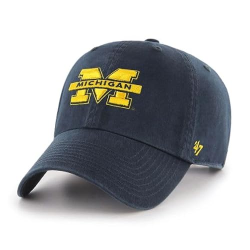 47 NCAA Unisex-Adult Clean Up Adjustable Hat Cap (US, Alpha, One Size, Michigan Wolverines - Navy Alternate Logo)