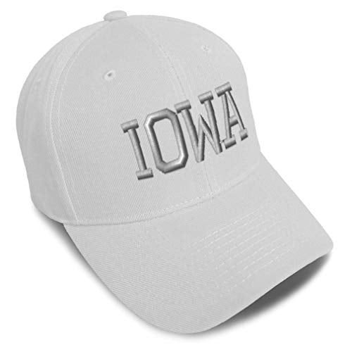 Baseball Cap Iowa State America USA Embroidery Acrylic Dad Hats for Men & Women Strap Closure White Design Only