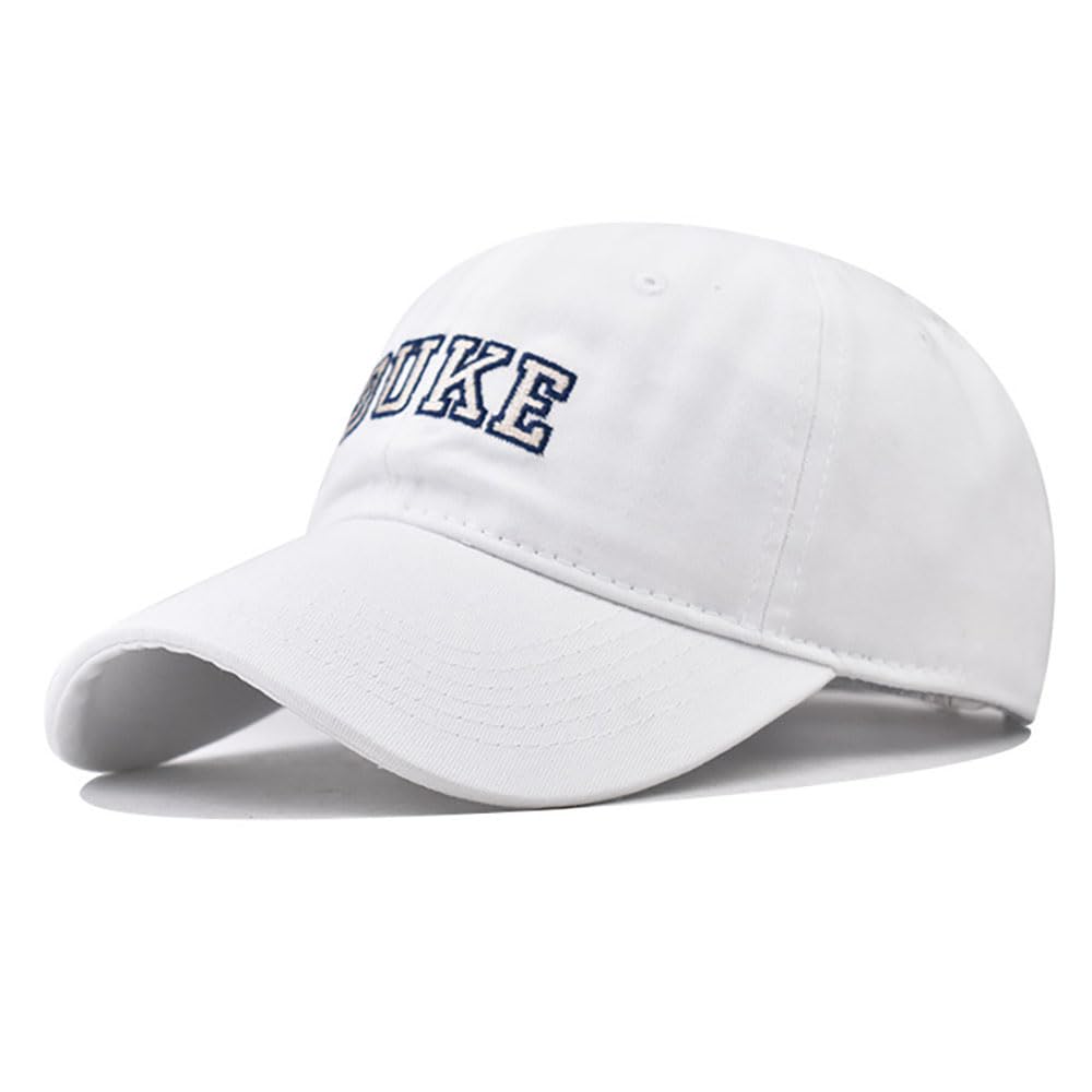 GeRRiT Men's Baseball Caps Duke Embroidery Fashion Trend Classic Cotton Outdoor Cap Unisex Baseball Caps Gifts for Men Women (Cotton, White), Large