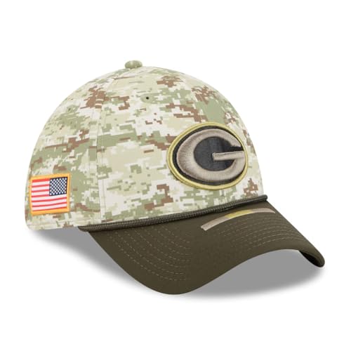 New Era Unisex-Adult NFL 39THIRTY Green Digital Camo 2025 Salute to Service Primary Logo Stretch Fit Flex Football Cap Hat - Green Bay Packers - Medium/Large