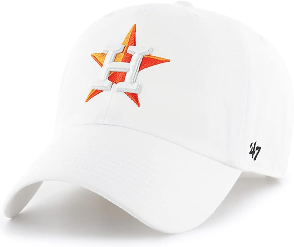 47 MLB White Team Color Primary Logo Clean Up Adjustable Strap Hat Cap, Adult One Size Fits All (US, Alpha, One Size, Houston Astros)