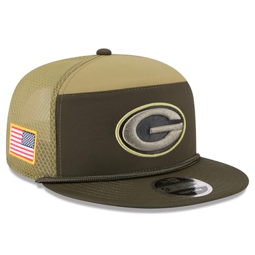 New Era Unisex-Adult NFL 9FIFTY Green Salute to Service Split Panel Football Adjustable Snapback Hat Cap One Size Fits All - Green Bay Packers