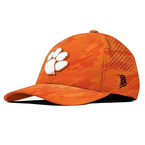 Branded Bills Officially Licensed x Clemson Tigers Blaze Orange Camo Curved Performance Clemson Tigers Paw White PVC