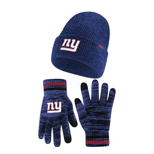 Ultra Game Adults NFL Official Super Soft Marl Knit Winter Beanie Knit Hat with Extra Warm Touch Screen Gloves, New York Giants, Team Color, One Size