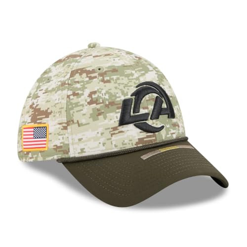 New Era Unisex-Adult NFL 39THIRTY Green Digital Camo 2025 Salute to Service Primary Logo Stretch Fit Flex Football Cap Hat - Los Angeles Rams - Medium/Large