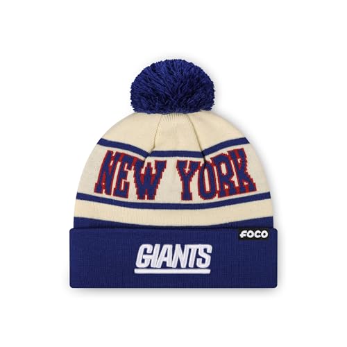 FOCO New York Giants NFL Heritage Stripe Retro Logo Pom Beanie - Cream