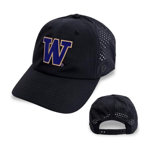 Desert Cactus University of Washington BreezePro Baseball Hat (BP2) Black | Officially Licensed UW Huskies Unstructured BreezePro Performance Hat with Adjustable Snapback Strap