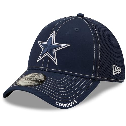 New Era Unisex-Adult NFL 39THIRTY Team Color Neo Primary Logo Stretch Fit Flex Football Cap Hat - Dallas Cowboys Navy - Medium/Large