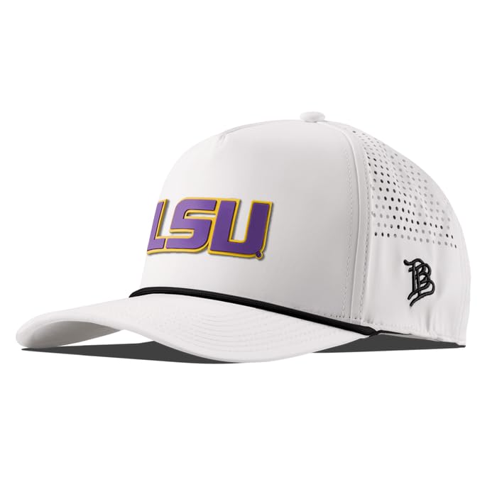 Branded Bills NCAA LSU Tigers White 5-Panel Performance LSU Purple Block PVC, Lightweight, Comfortable Baseball Cap