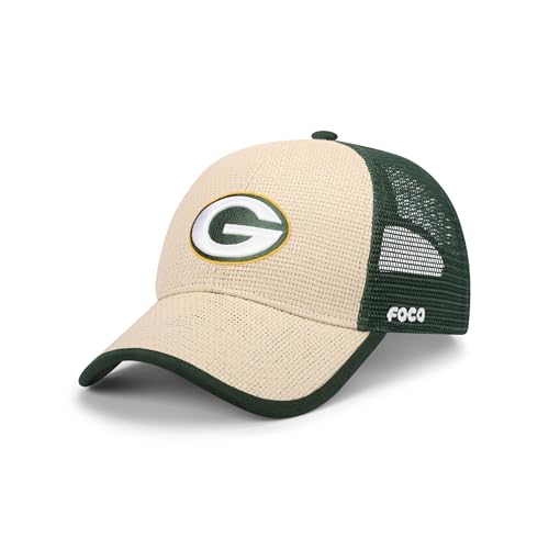 FOCO Green Bay Packers NFL Straw Casual Trucker Cap Team Color