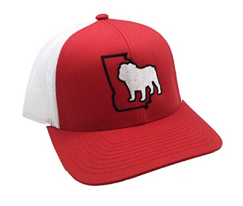Heritage Pride Georgia State Outline with Bulldog Embroidered Trucker Hat, Red/White