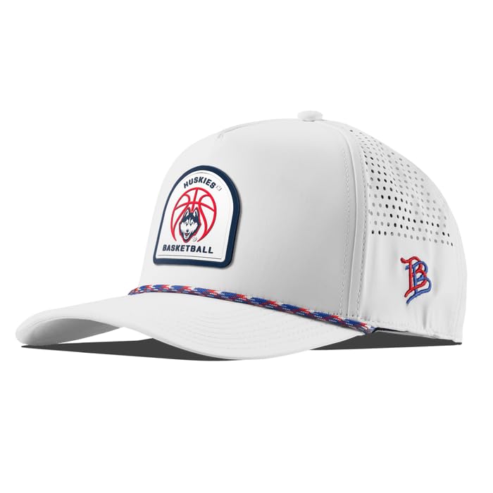 Branded Bills Officially Licensed x Connecticut Huskies White RWB Rope Curved 5-Panel UConn Basketball PVC