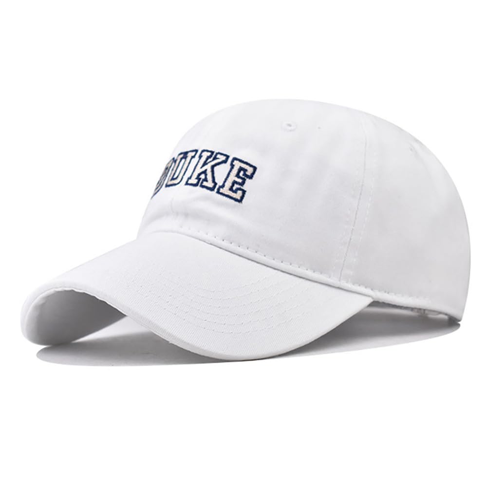 URTAODFE Duke Embroidered Washed Baseball Cap, Dad Hat Trucker Hat Cotton Golf Dad Hat Gift Giving, White, L
