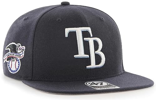 '47 MLB Sure Shot Captain Hat Adjustable Structured 6-Panel Snapback Hat Cap, Adult One Size Fits All (One Size, Tampa Bay Rays)