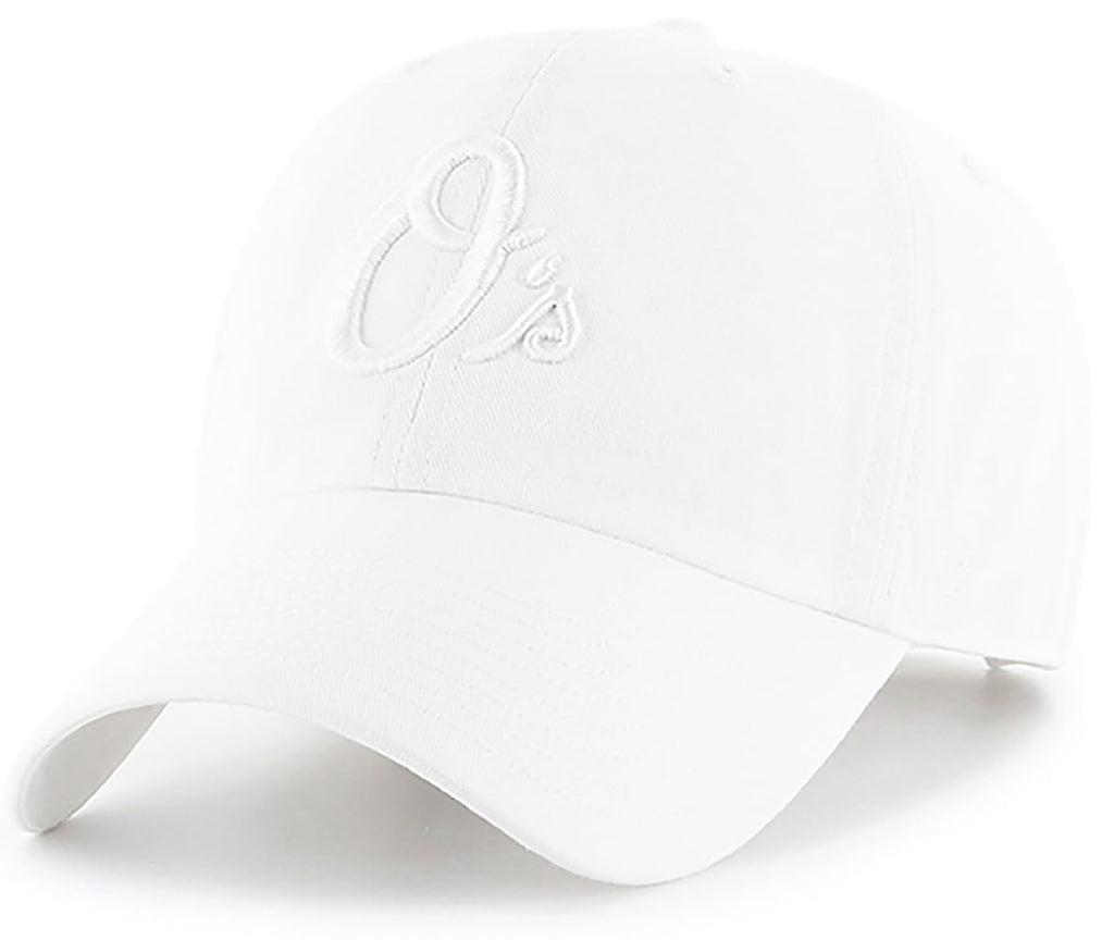 47 Brand MLB White White Primary Logo Clean Up Adjustable Baseball Cap Hat, Adult One Size Fits All - Baltimore Orioles White