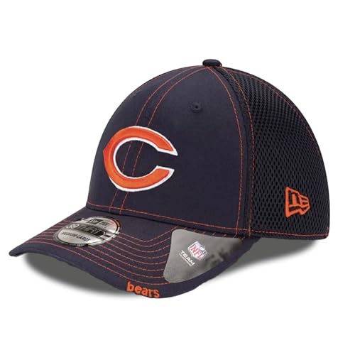 New Era Unisex-Adult NFL 39THIRTY Team Color Neo Primary Logo Stretch Fit Flex Football Cap Hat - Chicago Bears Navy - Large/X-Large