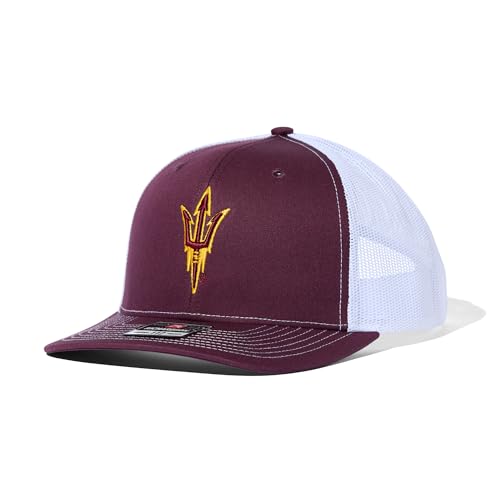 USCAPE Arizona State Sun Devils NCAA Licensed Richardson 112 Trucker Snapback Hat for Men - Stylish Mesh Back, Casual Caps, Comfortable Fit, Maroon/White