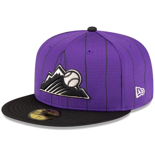 New Era Colorado Rockies 59FIFTY Authentic Collection 2024 Batting Practice Fitted Cap, Hat (US, Numeric, 7 1/4, Purple Black)