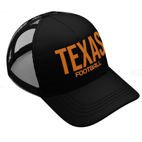 Printbox Originals Embroidered Texas Football Trucker Cap, Austin Texas Hat, Longhorn Cap Unisex Gameday (Black)