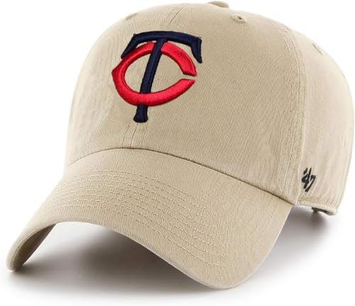 47 MLB Khaki Primary Logo Clean Up Adjustable Strap Baseball Dad Hat Cap, Adult One Size Fits All (US, Alpha, One Size, Minnesota Twins)