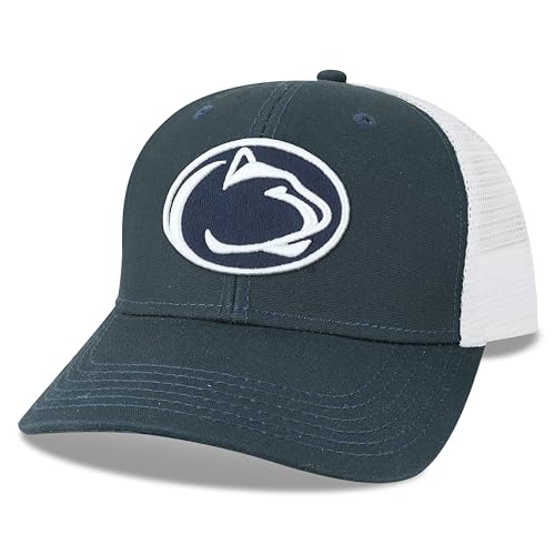 Legacy NCAA Officially Licensed Baseball Hat, Penn State Nittany Lions, Lightweight Cap for Men & Women, Mid-Pro Snapback Adjustable (MPS), Navy/White Trucker, One Size Fits Most, Snapback Closure