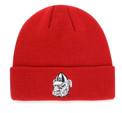 Officially Licensed Georgia Cuffed Knit Beanie Hat Classic Edition Bulldogs Embroidered Black/Red/White Team Logo Winter Sports Cap