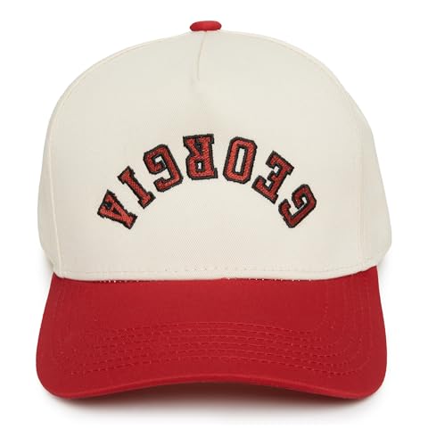 Adult Trucker Snapback Hat - Georgia - Red/Beige (Upside Down)