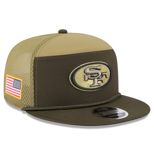 New Era Unisex-Adult NFL 9FIFTY Green Salute to Service Split Panel Football Adjustable Snapback Hat Cap One Size Fits All - San Francisco 49ers